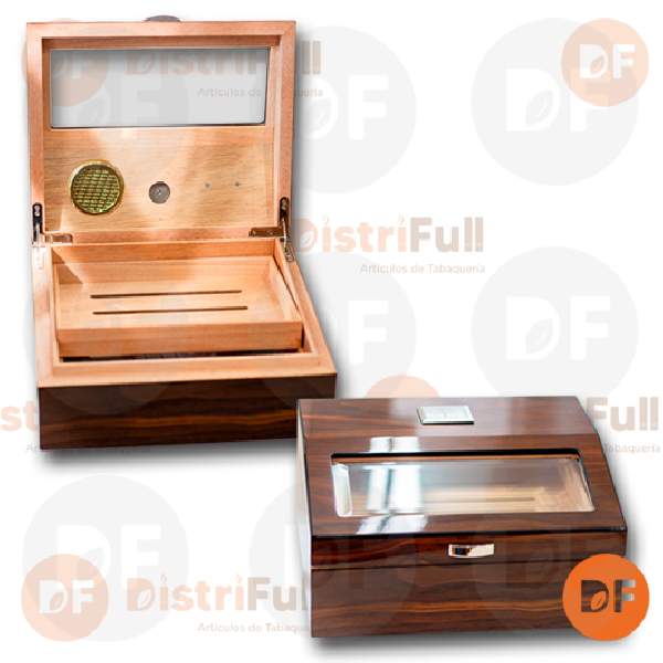 HUMIDOR MADERA WALNUT TAPA VIDRIO 2 PISOS SH1309W