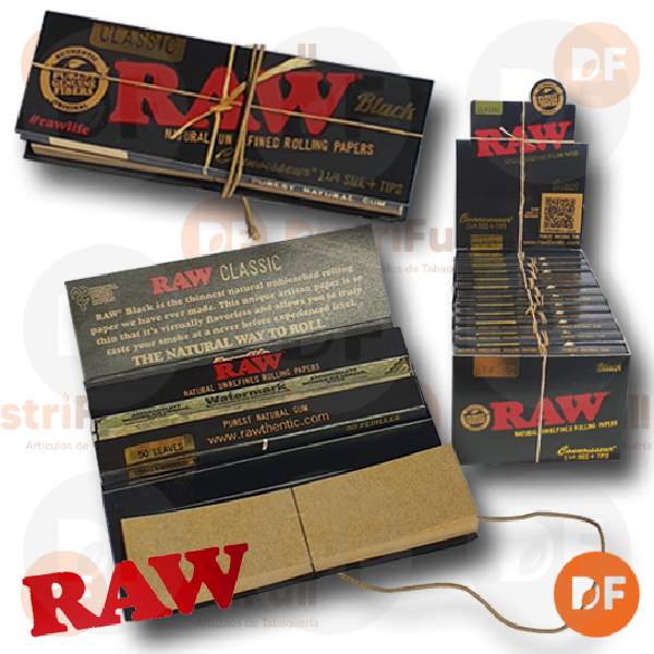 PAPEL RAW CONNOISSEUR BLACK 1¼ CON FILTRO x 50