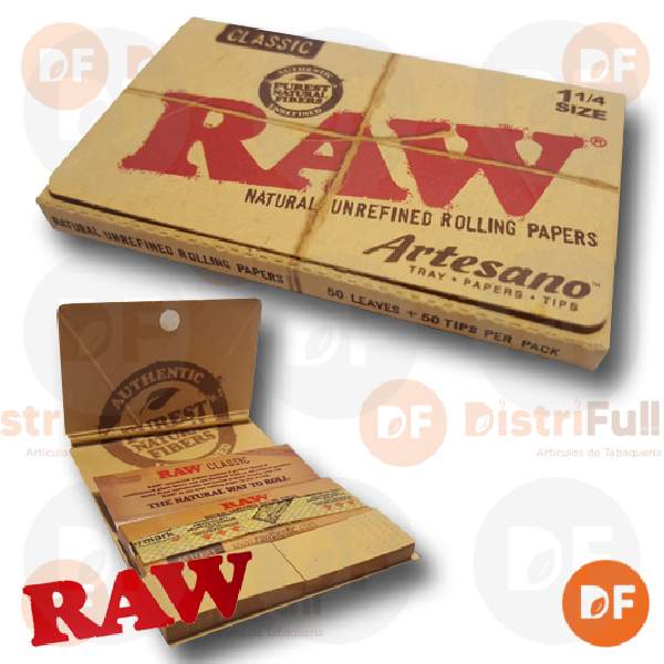 PAPEL RAW 1¼ ARTESANO CLASSIC C/IMAN Y FILTROS x 50