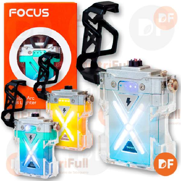 ENCENDEDOR FOCUS DOBLE ARCO PLASMA 3 COLORES (D053)