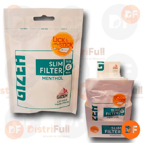 FILTROS GIZEH SLIM MENTHOL bolsa x 120  6 mm