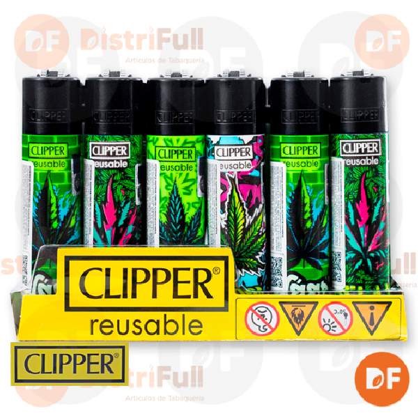 ENCENDEDOR CLIPPER MAXI GRAF WEED GR + BW + LB x 24
