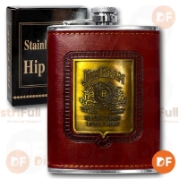PETACA METAL FORRADA CUERO MARRON 7oz  10947